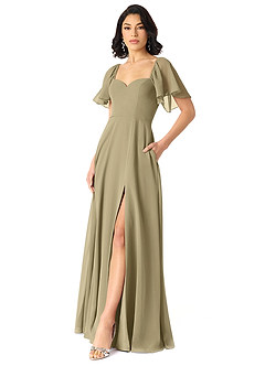 Azazie Chloe Abiti da Damigella Abito A-Line in Chiffon Scollo a Cuore Verde Muschio image5