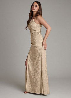 Azazie Mishka Brautjungfernkleider Etui One-Shoulder Blumen-Jacquard Kleid Taupe Jacquard image6