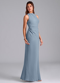 Azazie Evadne Bridesmaid Dresses Dusty Blue A-Line Pleated Chiffon Dress image4