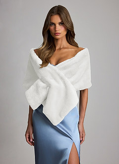 front Elegant Plush Faux Fur Evening Shawl