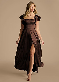 Azazie Bondi Bridesmaid Dresses Ganache A-Line Bow Metallic Satin Dress image6