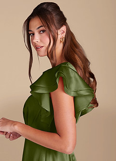 Azazie Daphne 겸손한 신부 들러리 드레스 A라인 메탈릭 새틴 플로어 길이 드레스 image5