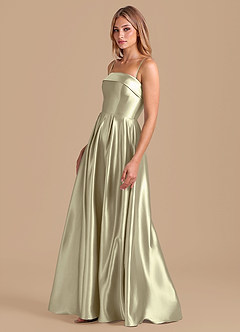 Azazie Lucienne Bridesmaid Dresses Moss Green A-Line Pleated Metallic Satin Dress image4