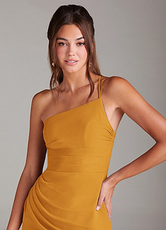 Azazie Eren 신부 들러리 드레스 인어 한쪽 어깨 쉬폰 발목 길이 드레스 image6