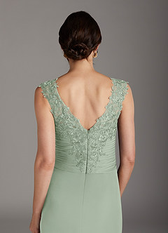 Azazie Edelin Mother of the Bride Dresses Dusty Sage A-Line Sweetheart Neckline Pleated Mesh Dress image7