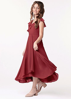 Azazie Posie Junior A-Linie Gestreift Chiffon Kleid Granatapfelrot image1