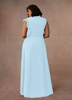 Azazie Narine vestidos de madre de la novia Vestido de Azul Cielo de Gasa de Corte En A con Cuello alto plisado image13
