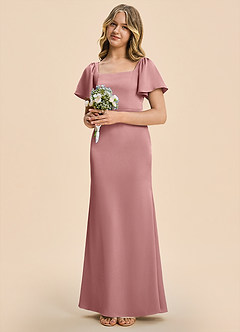 Azazie Chace Junior Vestido Rosa Polvorienta de Satén Elástico de Corte Recto image3