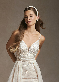 Azazie Sade Wedding Dresses Diamond White Nude Mermaid Sequins Tulle Dress image9