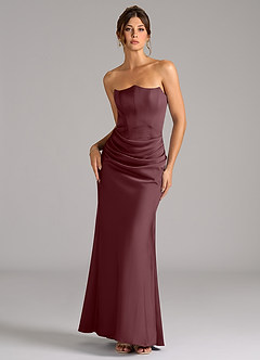 Azazie Debby Jurken voor bruidsmeisjes Converteerbaar Jurk van Stretch Satijn met Zeemeermin Strapless Sangria image1