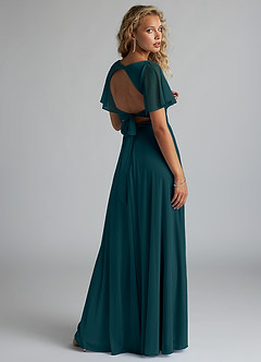 Azazie Induh Bridesmaid Dresses Pine A-Line Flutter V-neck Mesh Dress image4