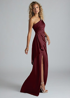 Azazie Maive Brautjungfernkleider Etui Gestreift Stretch-Satin Kleid Cabernetrot image4