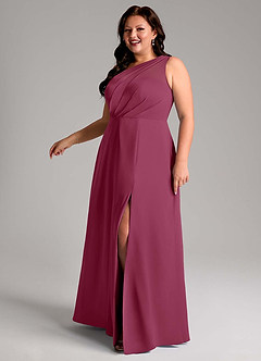 Azazie Phaedra Bridesmaid Dresses Mulberry A-Line One Shoulder Chiffon Dress image12