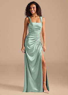 Azazie Jesaphine Bridesmaid Dresses Agave Sheath Bow Metallic Satin Dress image1