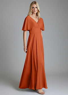 Azazie Pamela Bridesmaid Dresses Burnt Orange A-Line V-Neck Pleated Chiffon Dress image4
