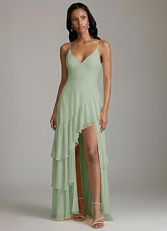 Azazie Elaina 신부 들러리 드레스 A라인 쉬폰 바닥 길이 드레스 image3