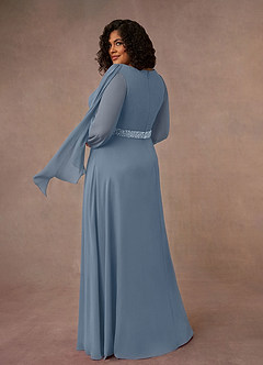 Azazie Priyanka Mother of the Bride Dresses Dusty Blue A-Line Boatneck Pleated Chiffon Dress image6