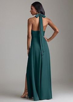 Azazie Tracie Bridesmaid Dresses Pine A-Line Side Slit Stretch Satin Dress image2