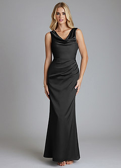 Azazie Tallie Bridesmaid Dresses Black Mermaid Pleated Stretch Satin Dress image9