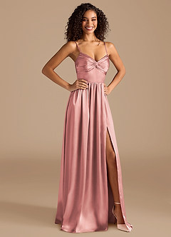 Azazie Zeya Bridesmaid Dresses Dusty Rose A-Line Pleated Metallic Satin Dress image6
