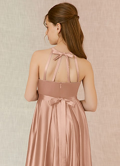 Azazie Arianthe Junior Rose Gold A-Line with Pockets Stretch Satin Dress image7