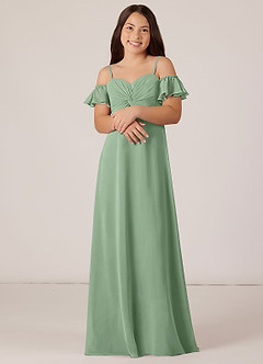 Azazie Juna Junior Matcha A-Line Off the Shoulder Chiffon Dress image4