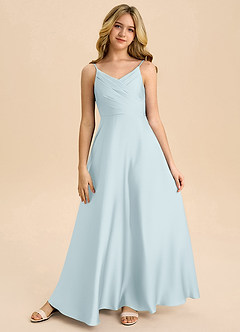 Azazie Bug Junior Robe Trapèze en Satin extensible Plissée Brume image5