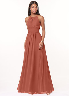 Azazie Bonnie Bridesmaid Dresses Clay A-Line Keyhole Ruched Chiffon Dress image1
