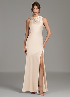 Azazie Kiara Robes de demoiselle d'honneur Robe Sirène en Satin extensible Plissée Albâtre Blanc image4