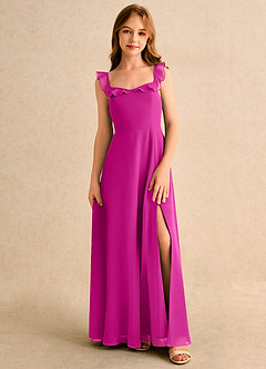 Azazie Chip Girls Formal Flower Girl Dresses Fuchsia A-Line Sleeveless Chiffon Dress image1