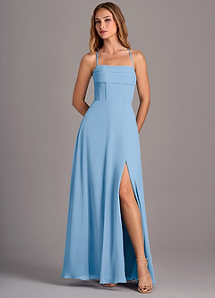 Azazie Carolyn Bridesmaid Dresses Powder Blue A-Line Pleated Chiffon Dress image5