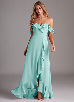 Azazie Lyra Bridesmaid Dresses Aqua A-Line Chiffon Convertible Dress image4