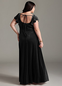 Azazie Bondi Brautjungfernkleider A-Linie Seitliche Cut-Outs Samt Kleid Schwarz image8