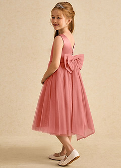 Azazie Winnie Flower Girl Dresses Salmon Pink Ball-Gown Bow Tulle Dress image5