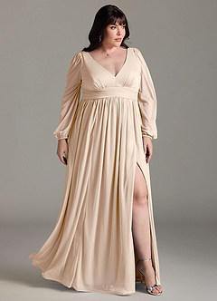 Azazie Norah Brautjungfernkleider A-Linie Lange Ärmel mit V-Ausschnitt Chiffon Kleid Alabaster Weiß image9