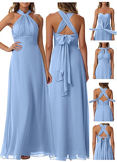 Azazie Fifi Vestidos de damas de honor Vestido de Azul Acero de Gasa de Corte En A Convertible con Sin tirantes image9