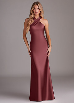 Azazie Doretta Bridesmaid Dresses Merlot Mermaid Pleated Stretch Satin Dress image1