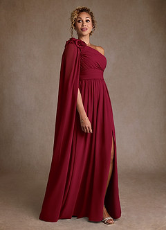 Azazie Lancaster Kleider für die Brautmutter A-Linie One-Shoulder Chiffon Kleid Burgunderrot image3