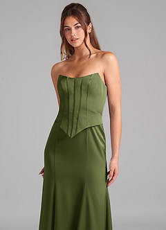 Azazie Ximena Bridesmaid Dresses Olive Mermaid Corset Stretch Satin Convertible Dress image8
