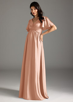 Azazie Verna Maternity Bridesmaid Dresses A-Line Ruched Stretch Satin Floor-Length Dress image4