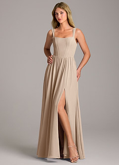 Azazie Rosaline Bridesmaid Dresses Taupe A-Line Side Slit Chiffon Dress image5