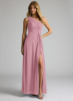 Azazie Brooke Bridesmaid Dresses Vintage Mauve A-Line One Shoulder Mesh Dress image3