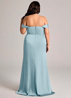 Azazie Johana Bridesmaid Dresses Moody Blue Mermaid Off the Shoulder Stretch Satin Convertible Dress image11