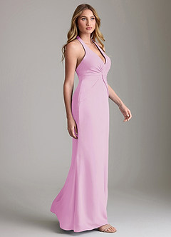Azazie Valerie Bridesmaid Dresses Candy Pink Mermaid Pleated Chiffon Dress image4