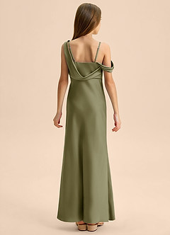 Azazie Madelyn Junior Osłona Zza ramienia Satyna elastyczna Długość podłogi Młodsza druhna Sukienka image2