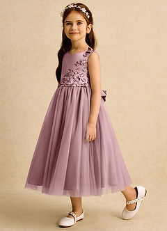 Azazie Malva Flower Girl Dresses Dusty Rose Ball-Gown Bow Tulle Dress image5