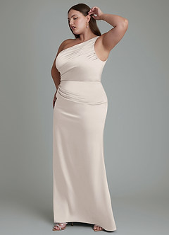 Azazie Akilah Bridesmaid Dresses White Alabaster Mermaid One Shoulder Stretch Satin Dress image5