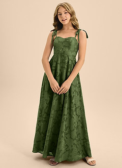 Azazie Rosey Junior Olive A-Line Sweetheart Neckline Floral Burnout Dress image6