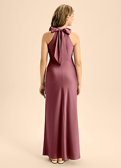 Azazie Doretta Junior Desert Rose A-Line Pleated Stretch Satin Dress image2