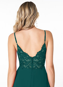 Azazie Lena Bridesmaid Dresses Peacock A-Line Lace Chiffon Dress image5
